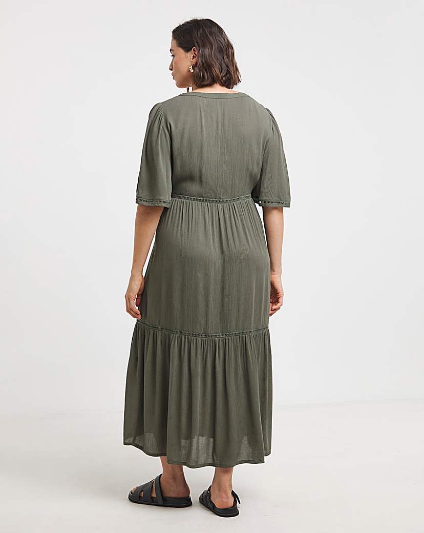 Khaki Crinkle Midi Dress