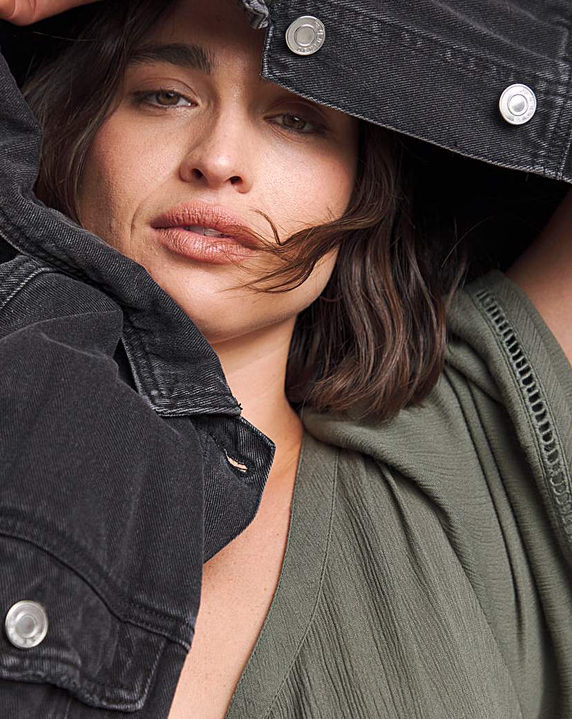 Khaki Crinkle Midi Dress