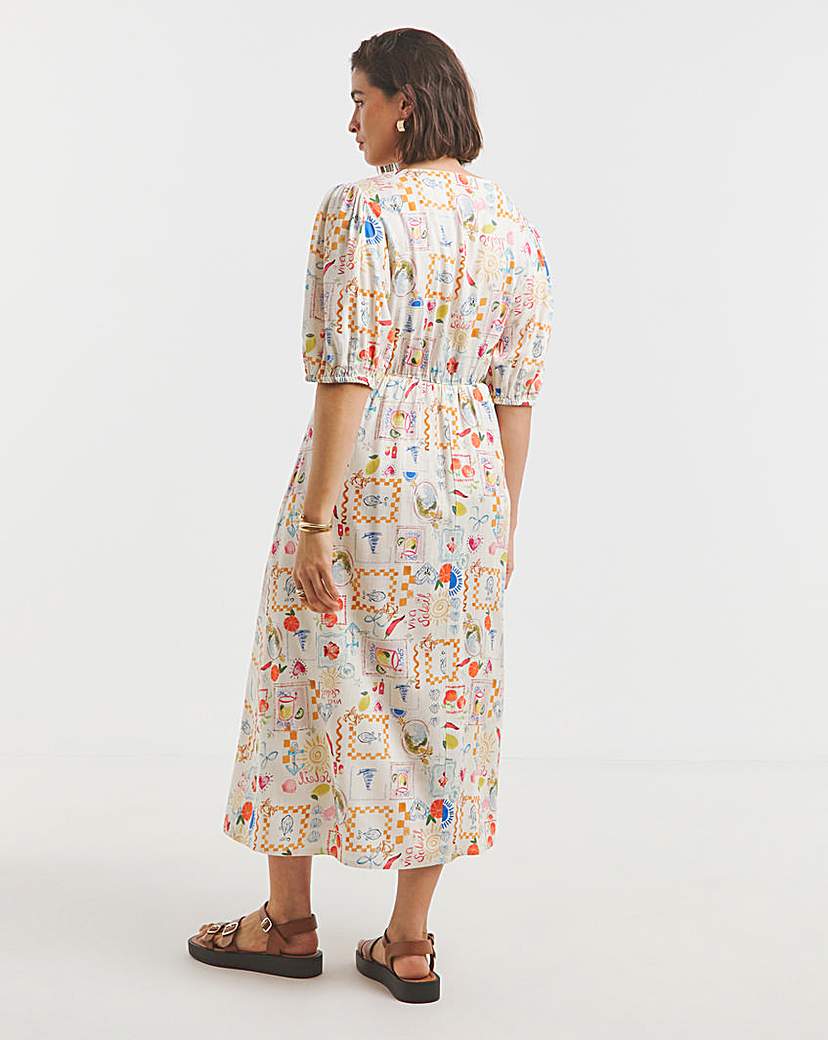 Print Linen Blend Midi Dress