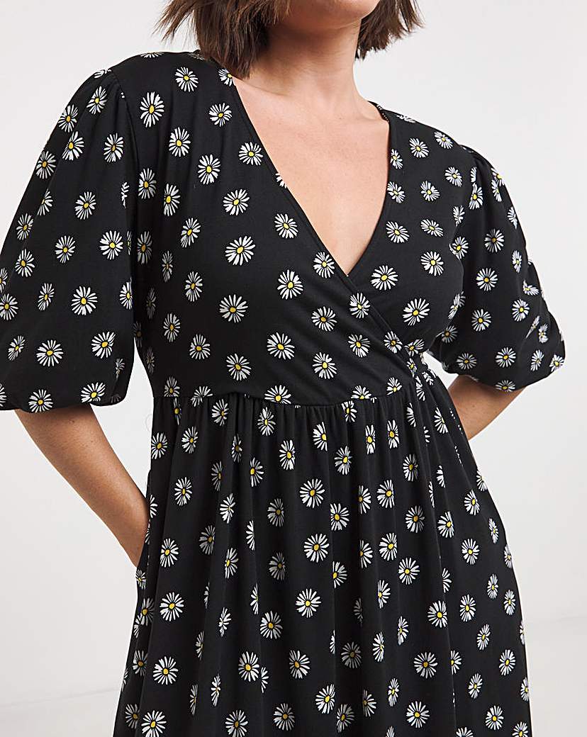 Daisy Print Supersoft Wrap Midi Dress