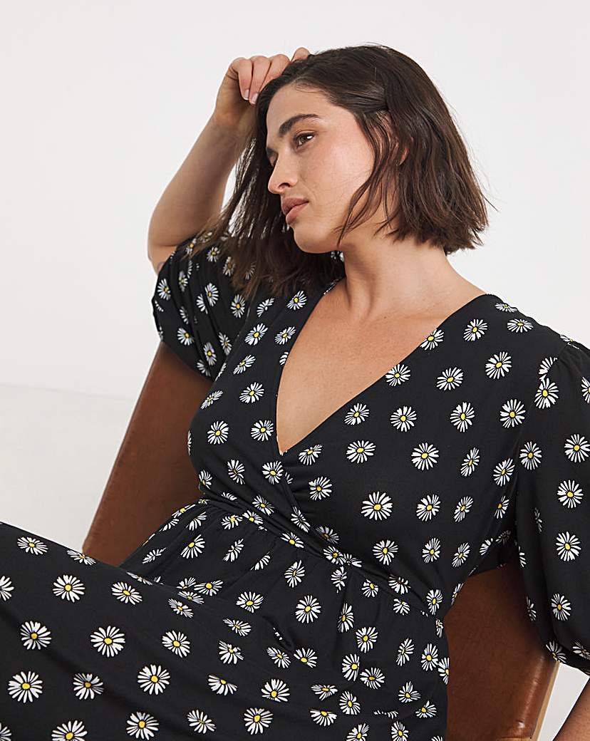 Daisy Print Supersoft Wrap Midi Dress