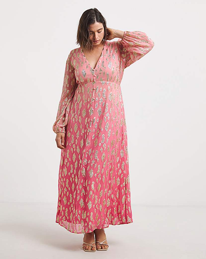Pink Ombre Jacquard Maxi Dress