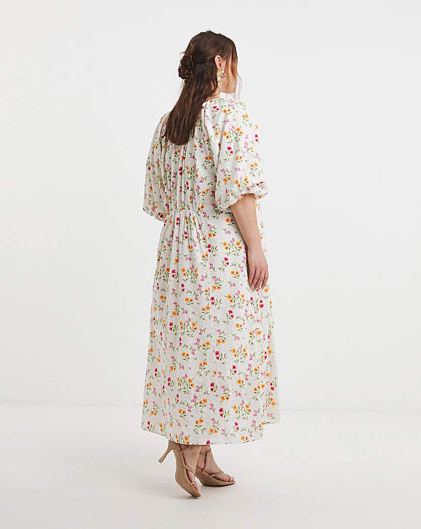 Floral Print Broderie Midi Dress
