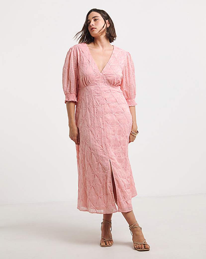 Pink Embroidered Floral Button Up Midi D