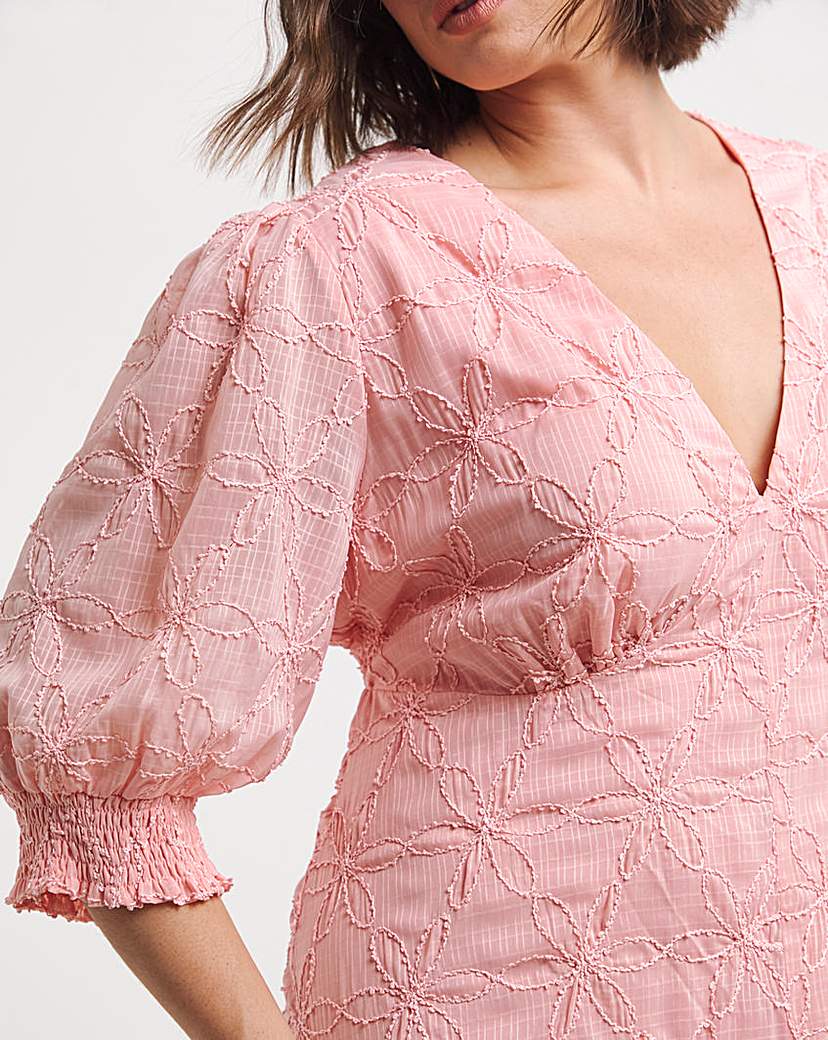 Pink Embroidered Floral Button Up Midi D