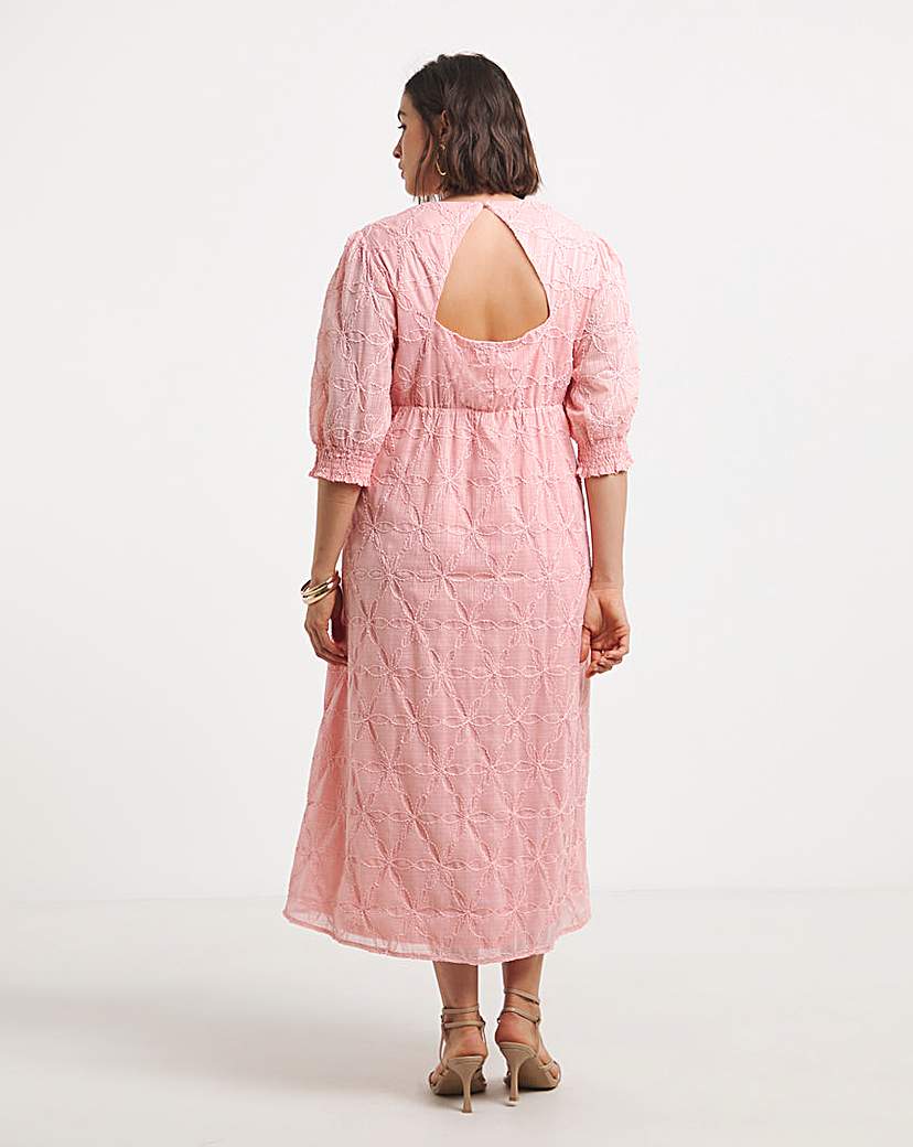 Pink Embroidered Floral Button Up Midi D