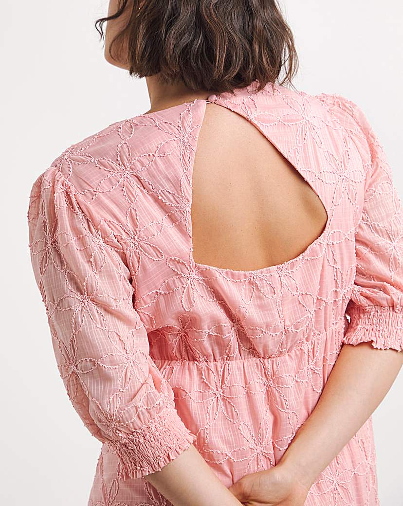 Pink Embroidered Floral Button Up Midi D