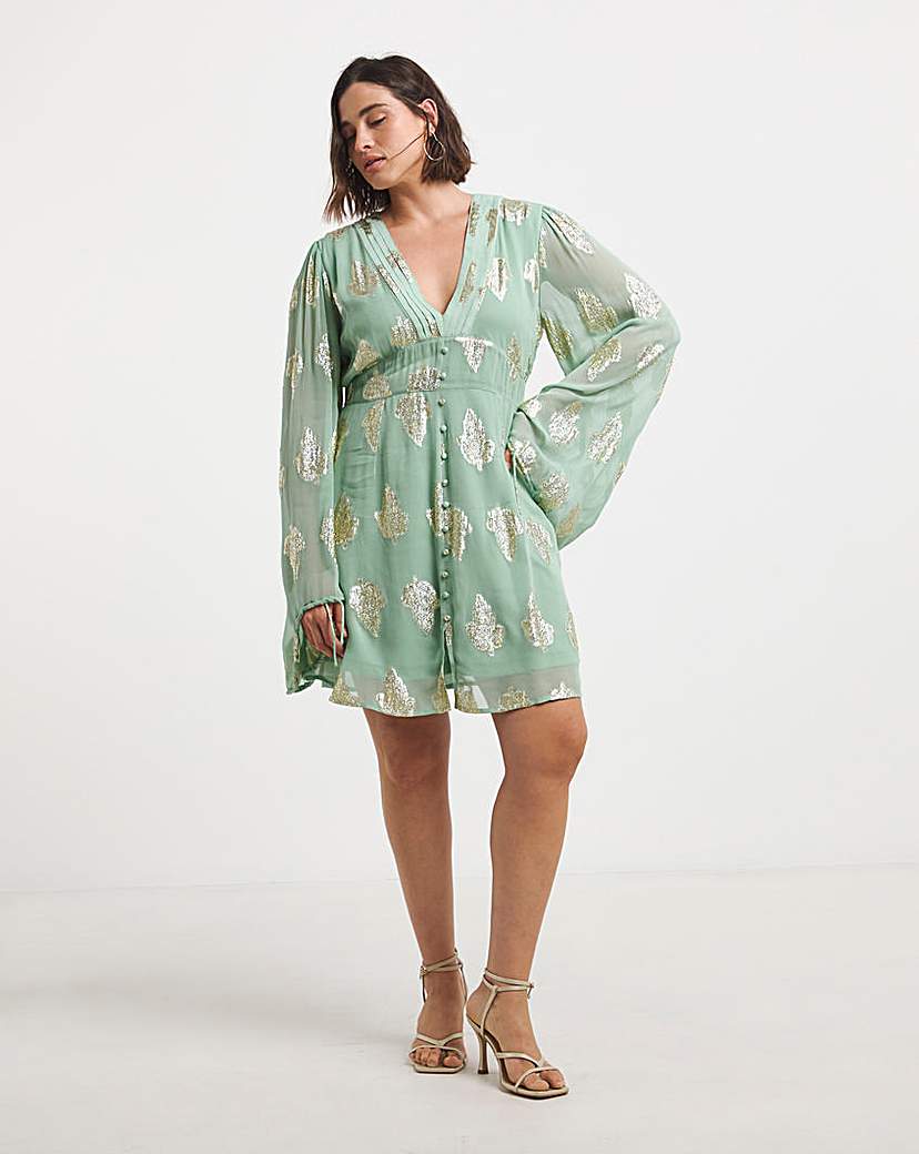 Simply Be Sage Jacquard Skater Dress