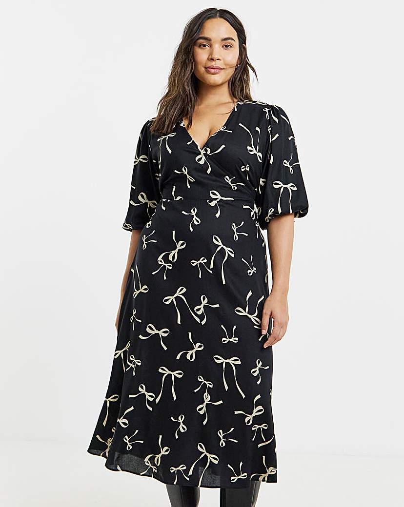Simply Be - Women's Bow Print Wrap Midi Dress - Size 10 - Bow print