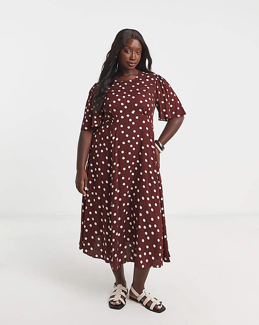 Chocolate Spot Print Viscose Midi Dress