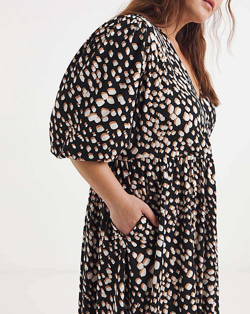 Black Print Supersoft Wrap Midi Dress