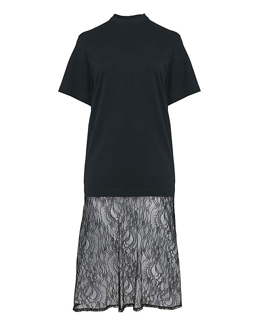 Black Lace Hem T-shirt Dress