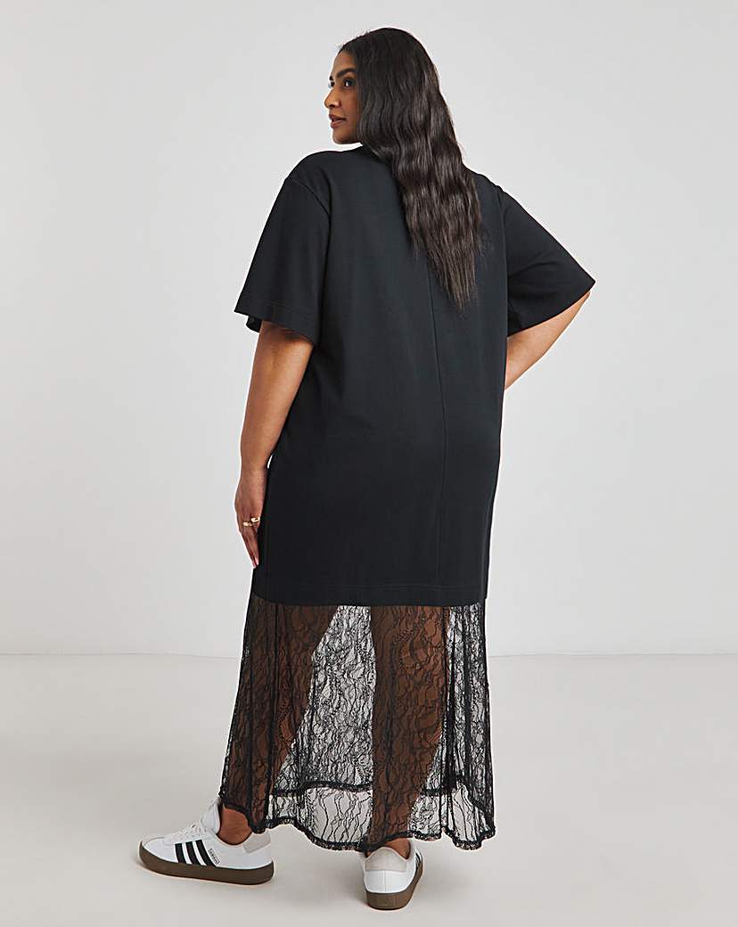 Black Lace Hem T-shirt Dress