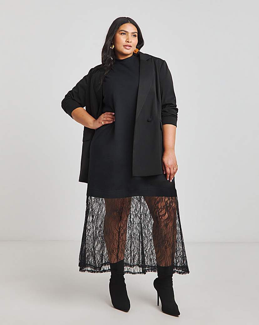 Black Lace Hem T-shirt Dress