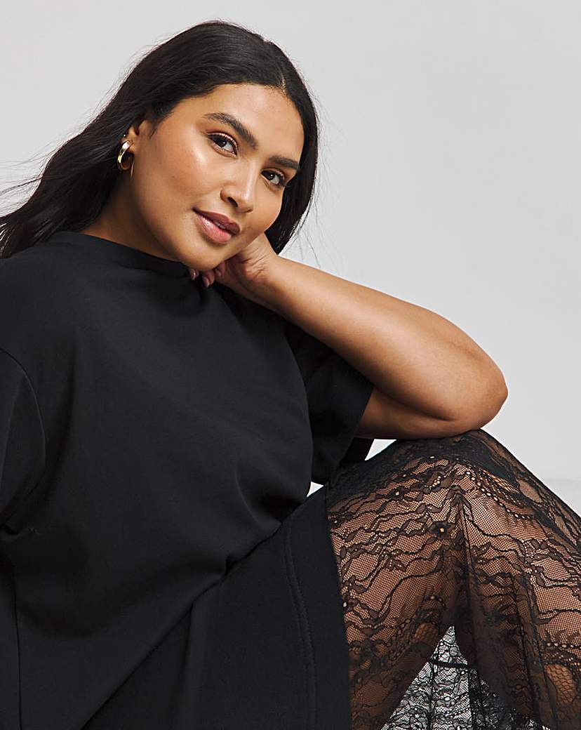 Black Lace Hem T-shirt Dress