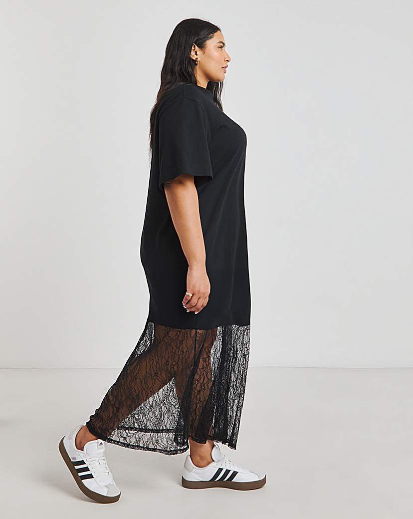 Black Lace Hem T-shirt Dress