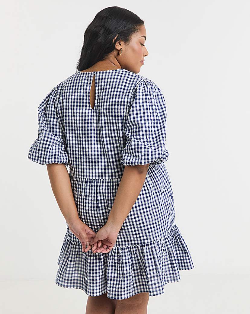 Navy Gingham Smock Dress