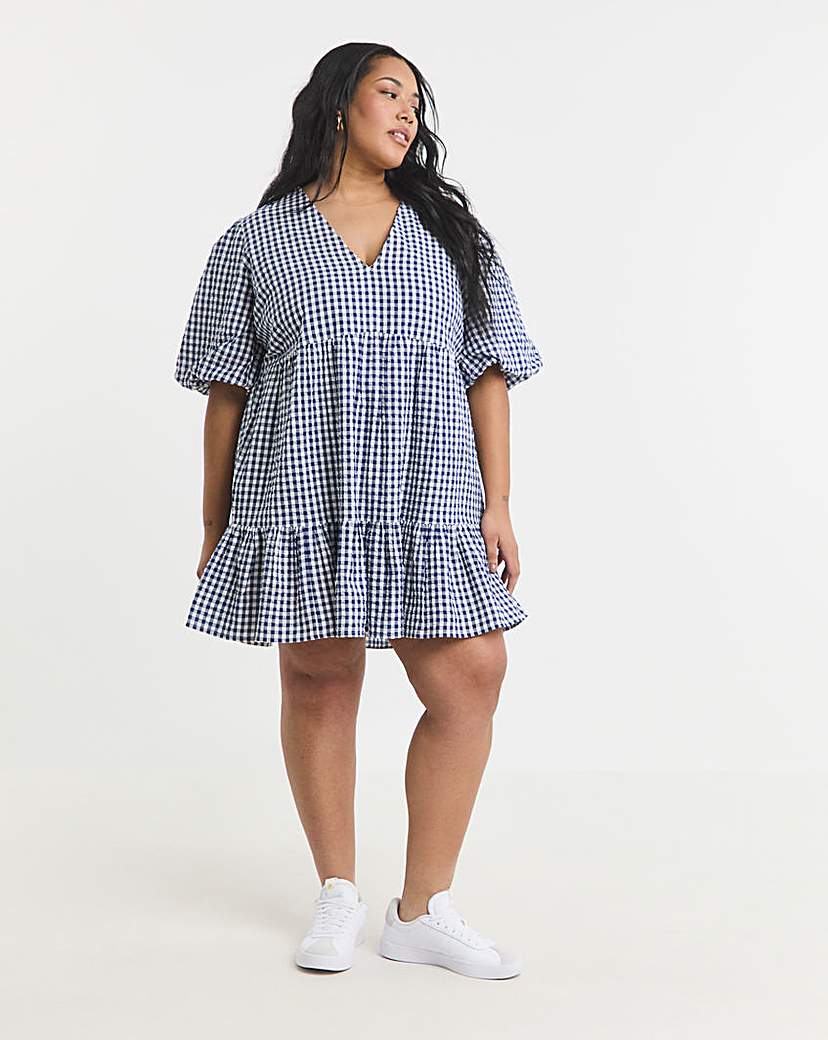 Navy Gingham Smock Dress