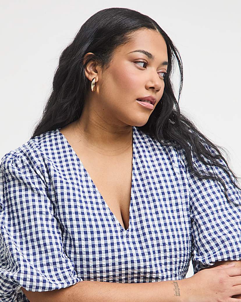 Navy Gingham Smock Dress