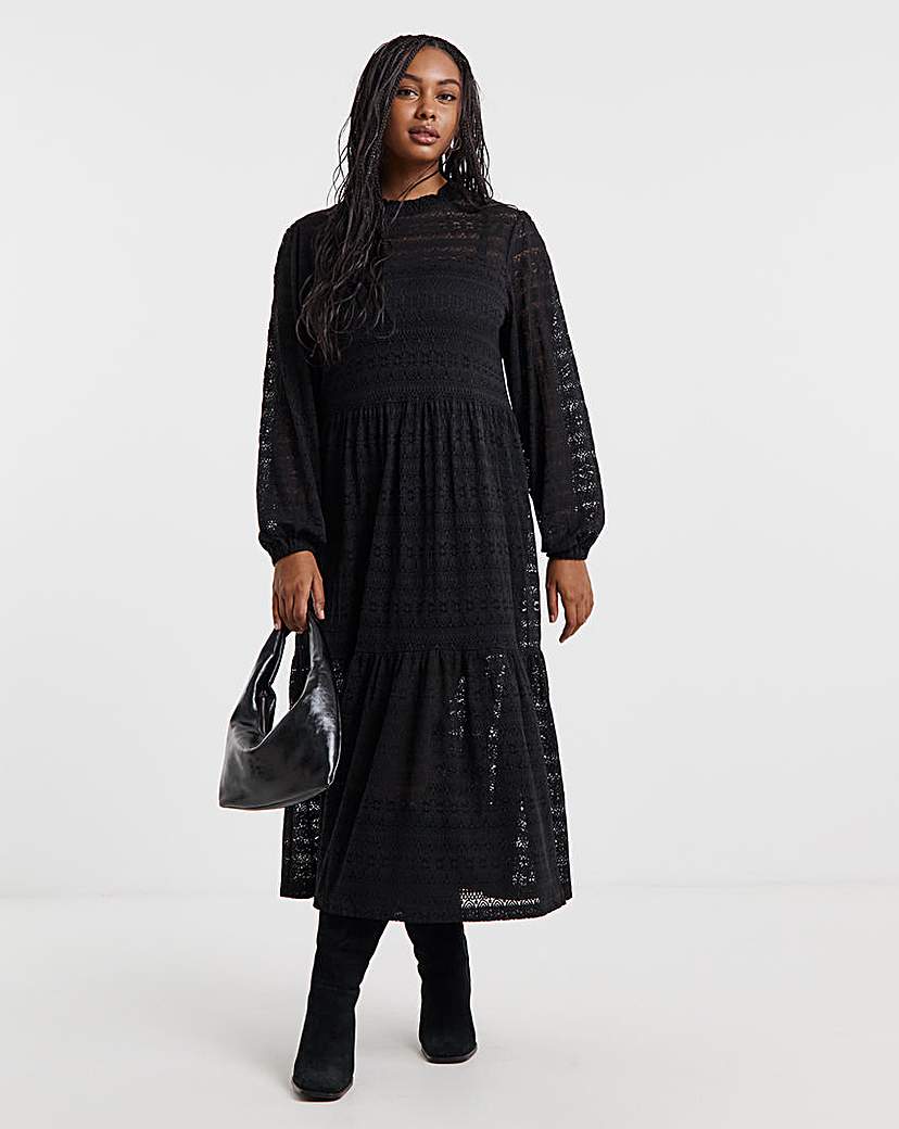 New In - Black Tiered Lace Midi Dress