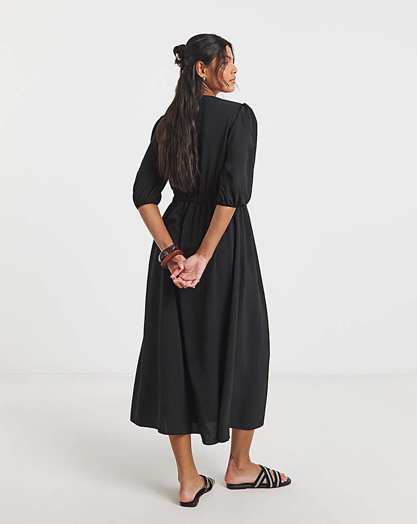 Cinched Waist Midi Dress With Pockets