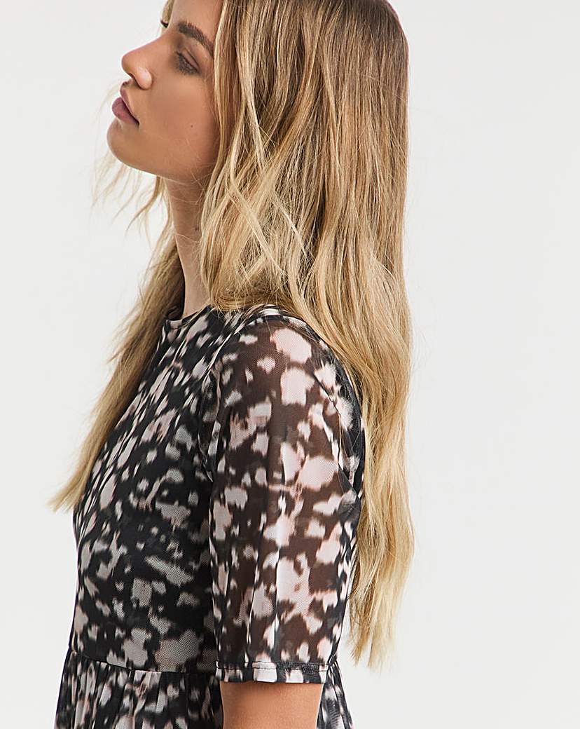 Mono Print Mesh Midi Dress