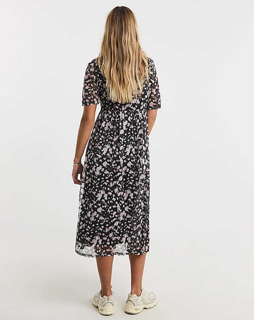 Mono Print Mesh Midi Dress