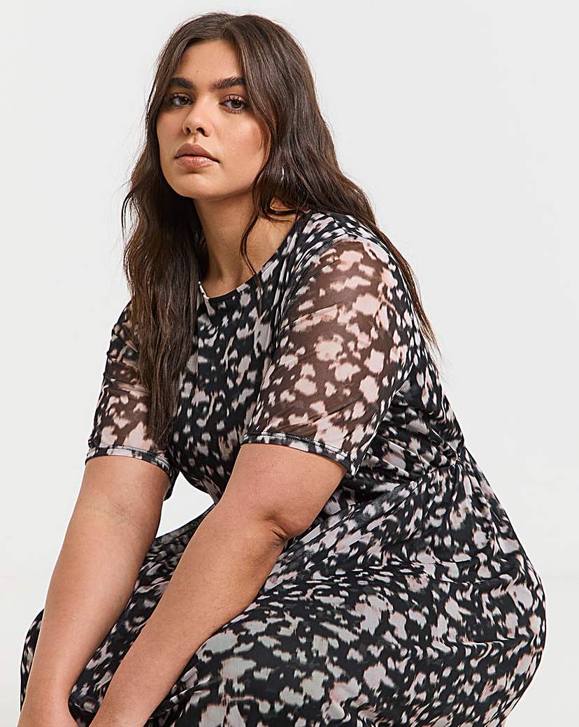 Mono Print Mesh Midi Dress