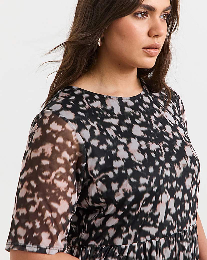 Mono Print Mesh Midi Dress