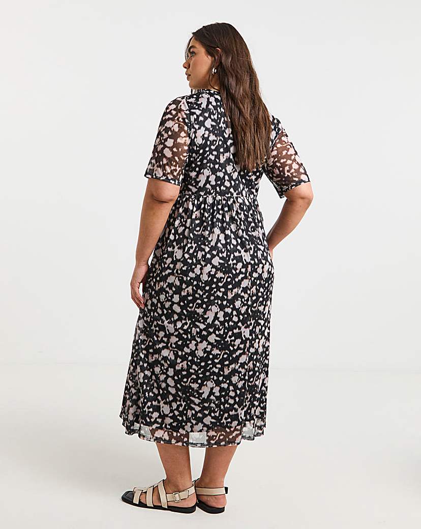 Mono Print Mesh Midi Dress