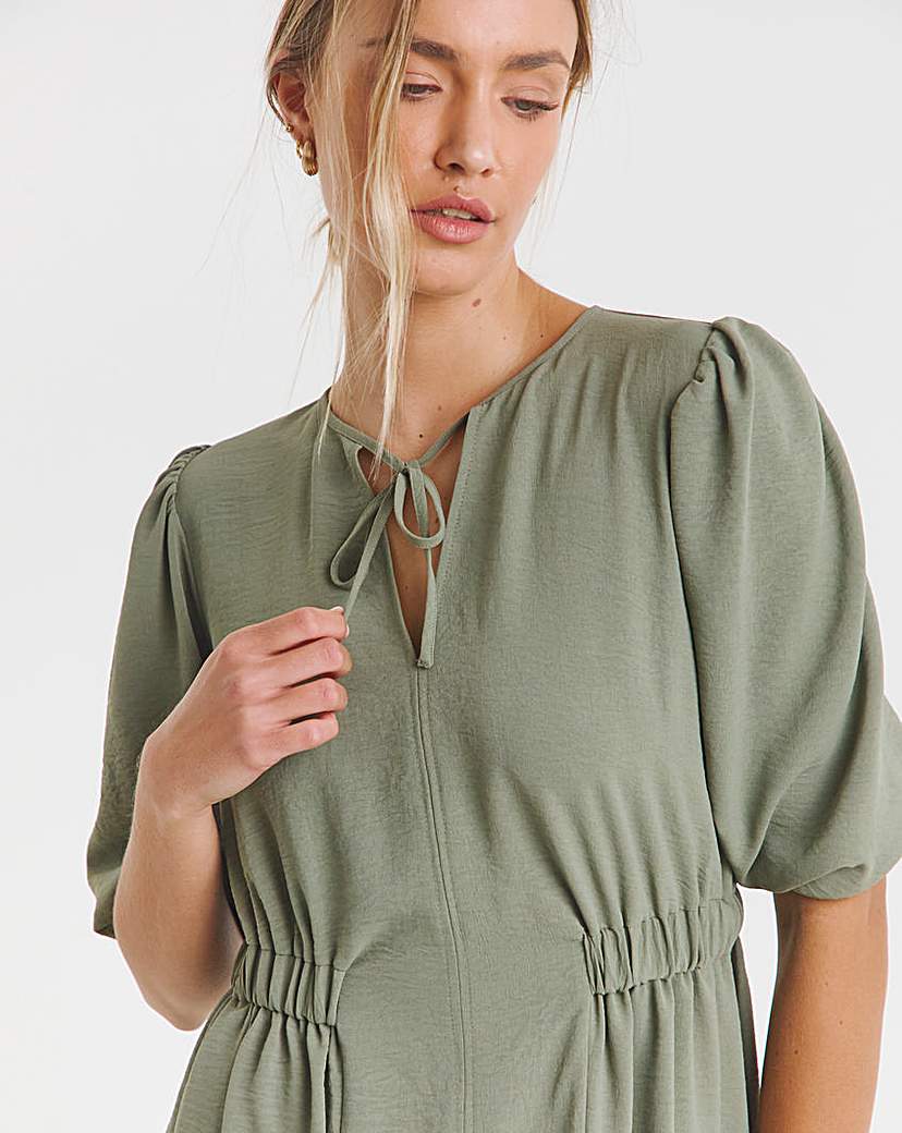 Cinched Waist Midi Dress With Pockets