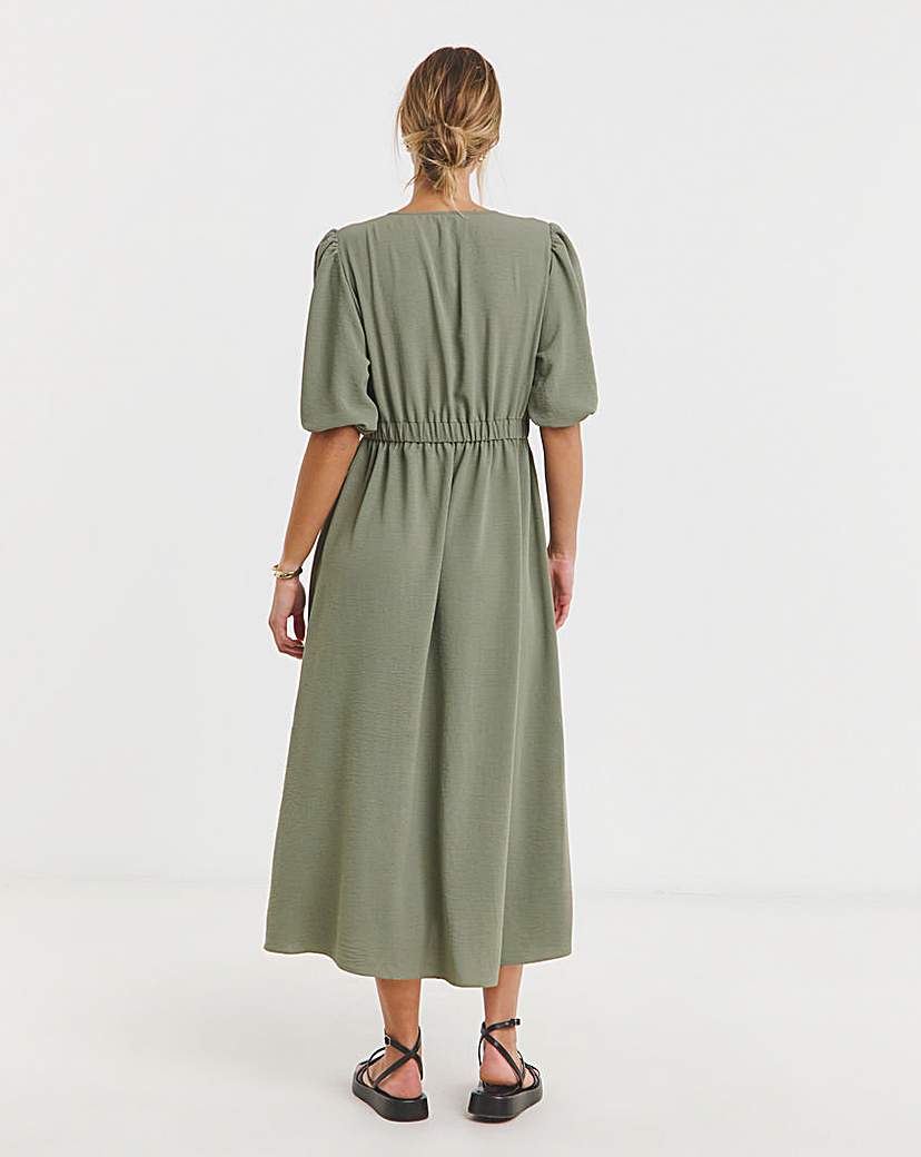 Cinched Waist Midi Dress With Pockets