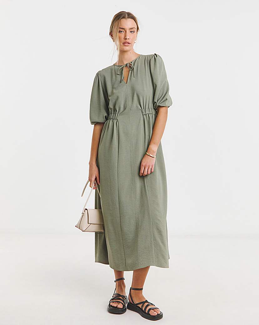 Cinched Waist Midi Dress With Pockets