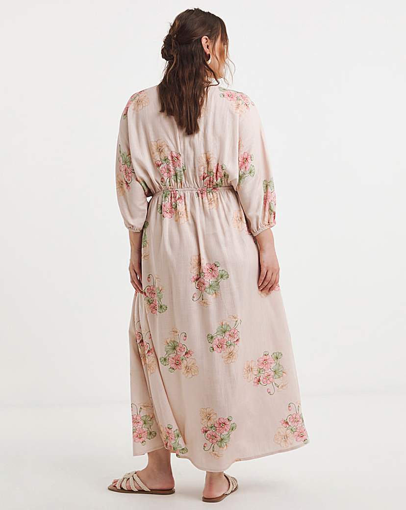 Printed Linen Blend Midi Dress