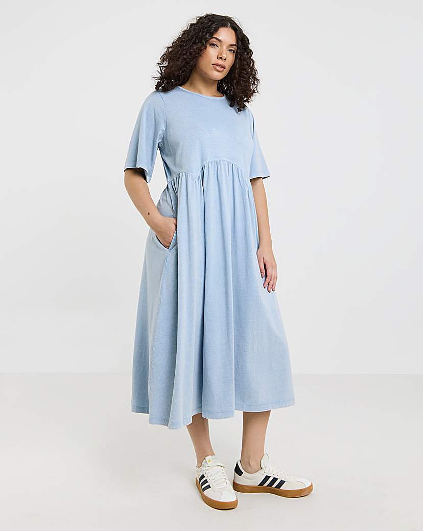 New In - Acid Wash Midi Smock Dress