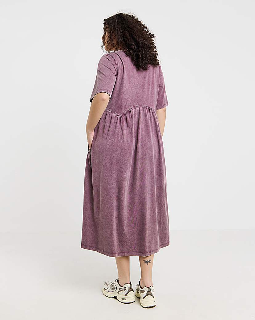 Acid Wash Pocket Midi Dress