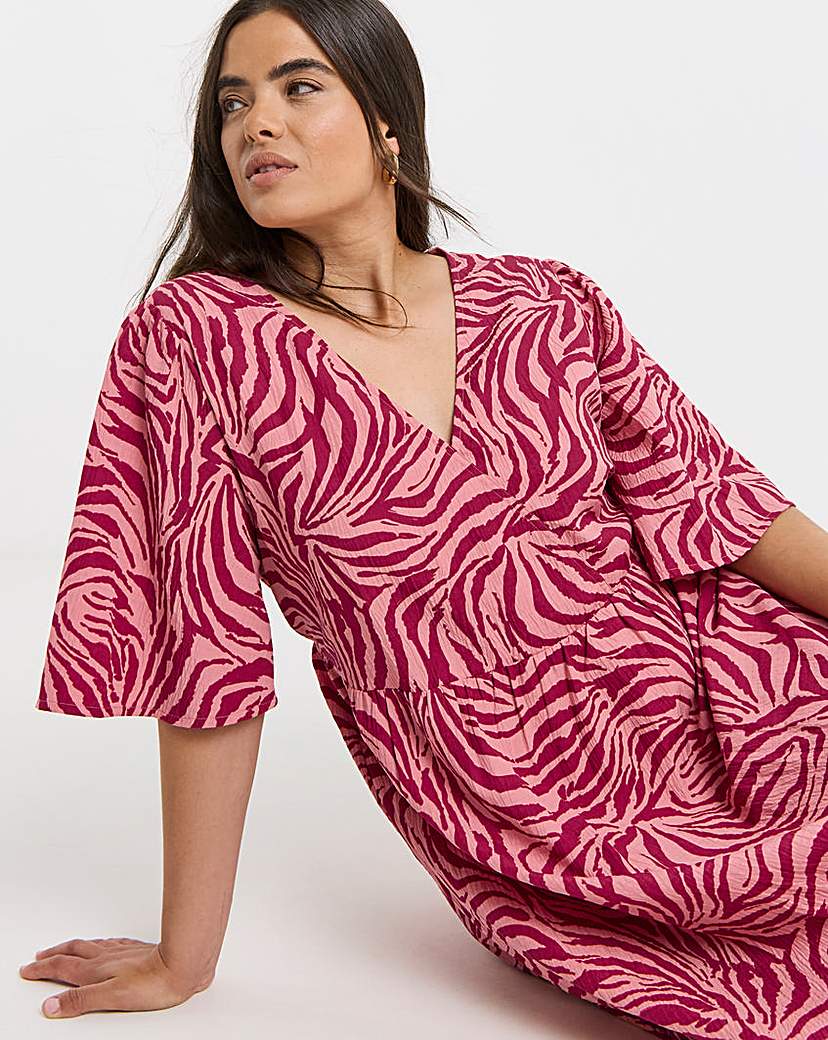 Zebra Print Wrap Midi Dress