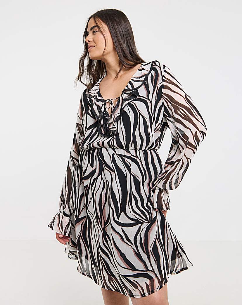 New In - Zebra Print Georgette Frill Skater Dress