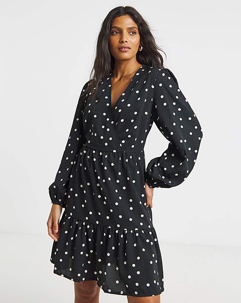 New In - Spot Print Wrap Smock Dress