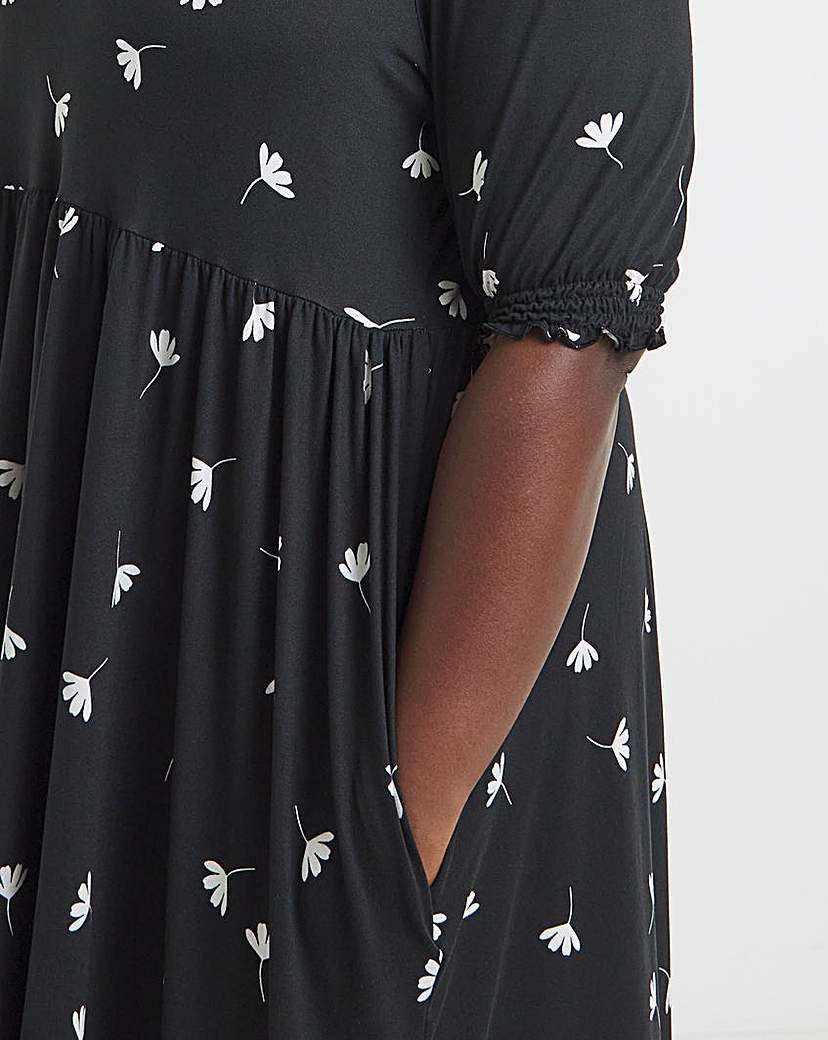 Black Ditsy Supersoft Midi Dress