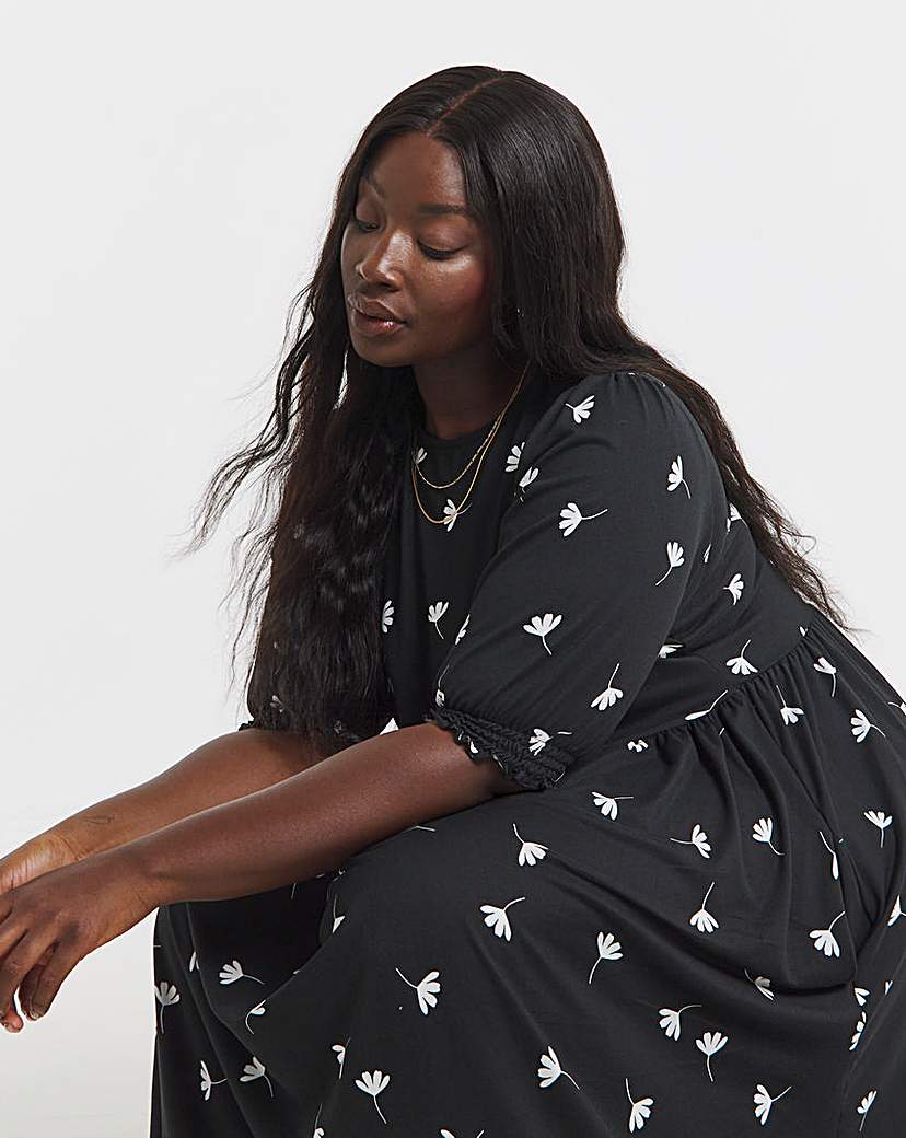 Black Ditsy Supersoft Midi Dress