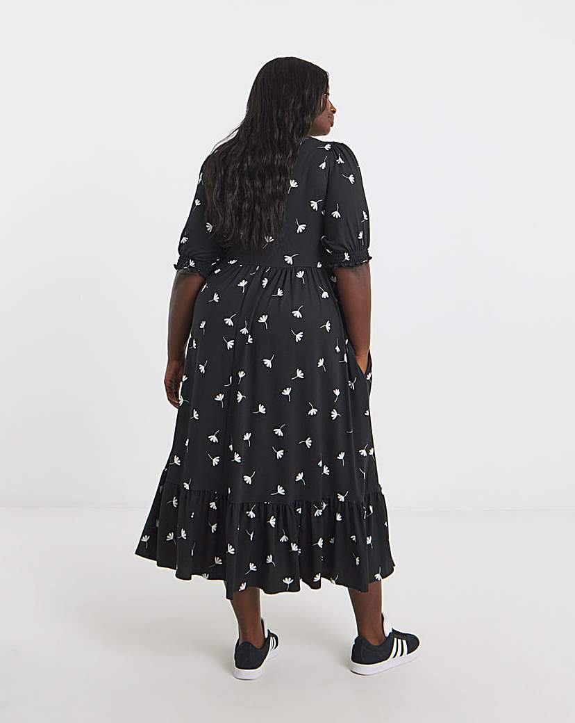 Black Ditsy Supersoft Midi Dress