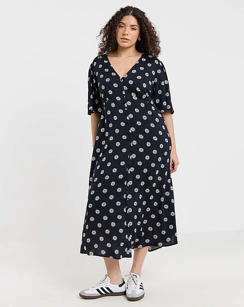 New In - Spun Viscose Button Up Midi Dress