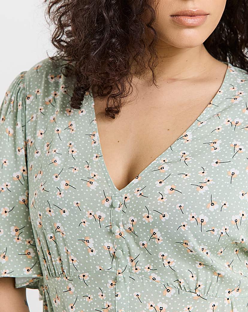 Spun Viscose Button Up Midi Dress