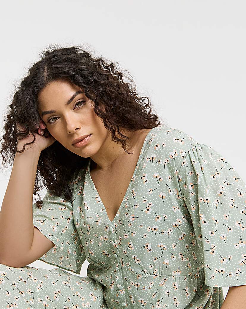 Spun Viscose Button Up Midi Dress