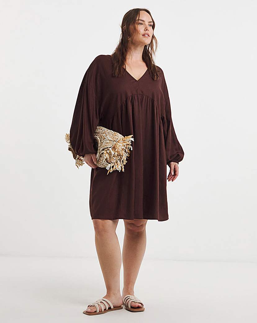 New In - Chocolate Linen Blend Smock Dress