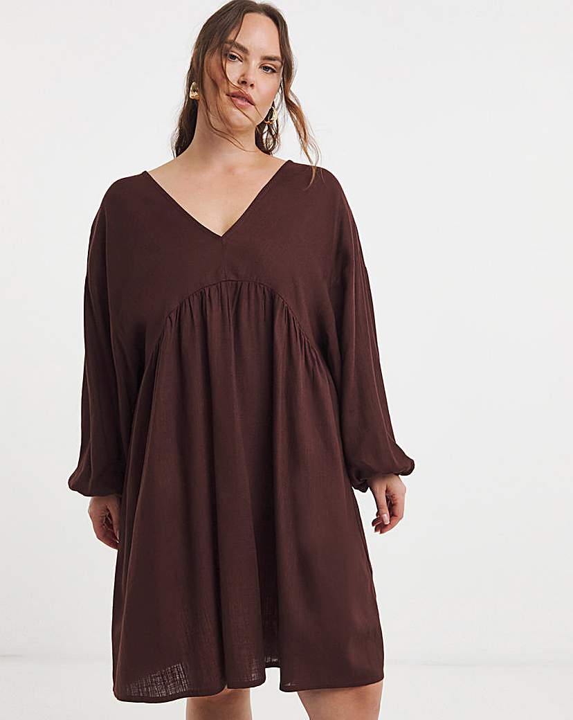 New In - Chocolate Linen Blend Smock Dress