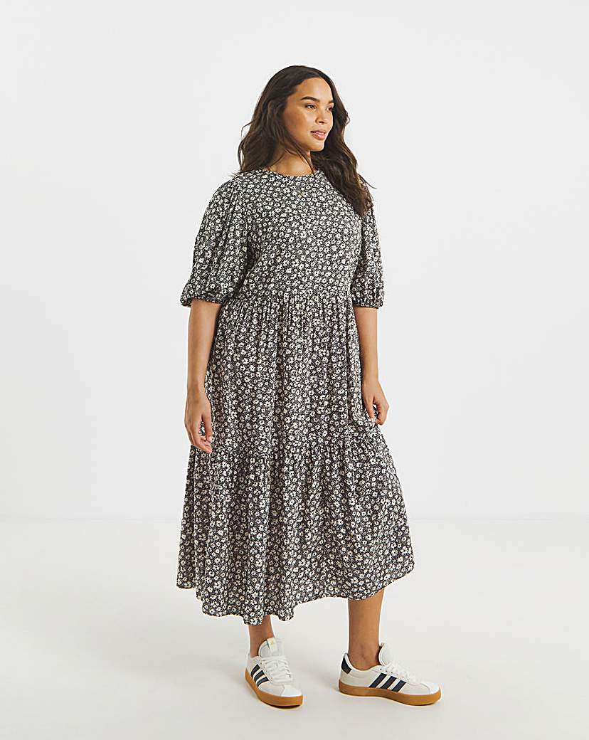 New In - Spun Viscose Tiered Midi Dress