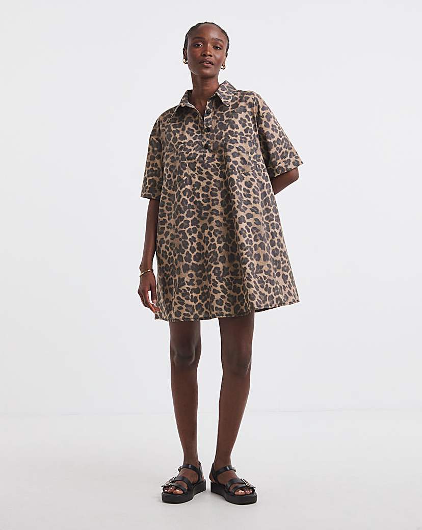 Leopard Print Boxy Shirt Dress