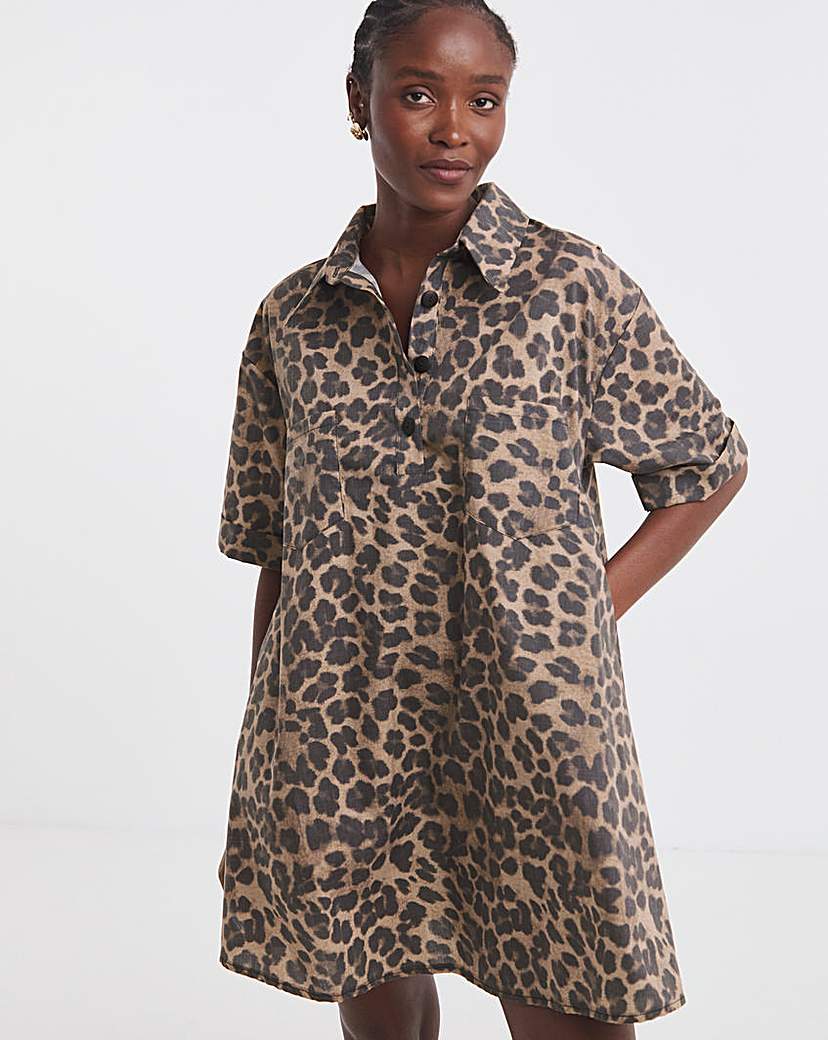 New In - Leopard Print Boxy Shirt Dress